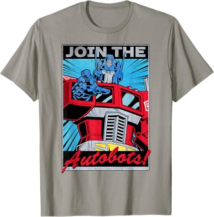 T-shirt com poster retro do Transformers Optimus Prime juntando-se aos Autobots