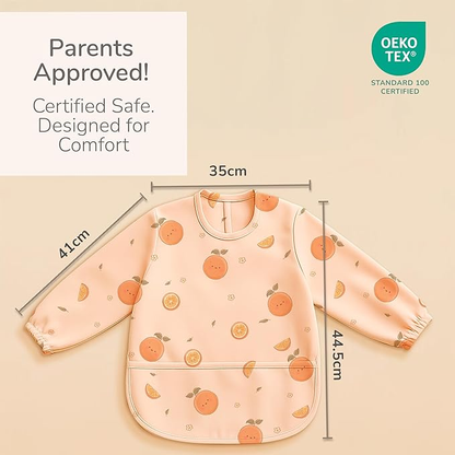Babete de manga comprida Tiny Trees para bebé com bolso – Macacão impermeável para desmame, blusa grande para bebé e criança dos 6 aos 36 meses – Fácil de limpar, leve, resistente a manchas, à prova de puxões e lavável à máquina