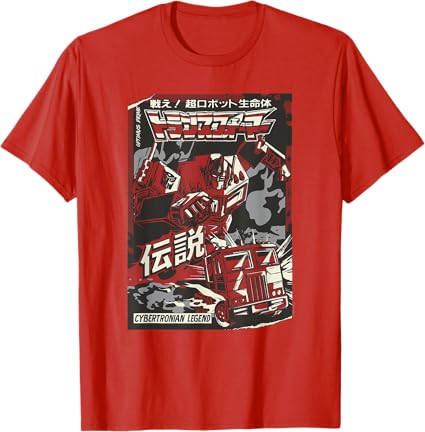 T-shirt Transformers Optimus Prime Capa de Banda Desenhada Japonesa Cybertroniana