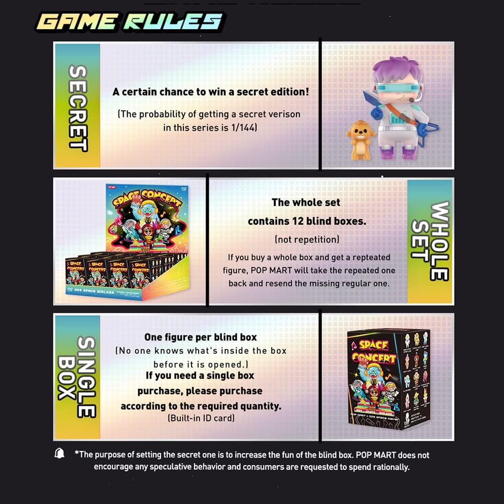 POP MART Space Walker Space Concert Series 3Boxes Caixa de bonecos de ação exclusivos Brinquedo de arte colecionável popular Figura fofa Presente criativo para festa de aniversário de Natal Feriado
