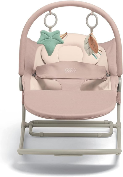 Mamas & Papas Tempo 3 em 1 Rocker/Bouncer, leve, com cinto de 3 pontos e barra de brinquedos magnética facilmente removível, Blush
