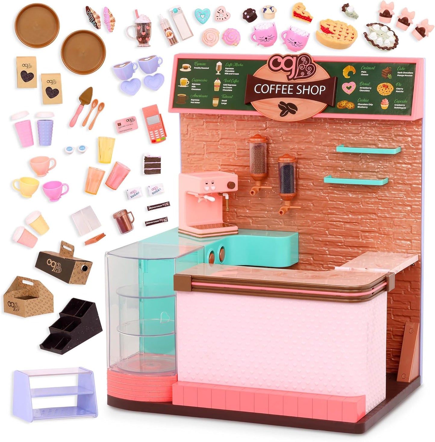 A Nossa Geração – Acessórios para Bonecas de 18 Polegadas – Conjunto de Brinquedos para Cafetaria – Artigos Alimentares – Brincadeira de Faz de Conta 3+ Anos – Love U Latte