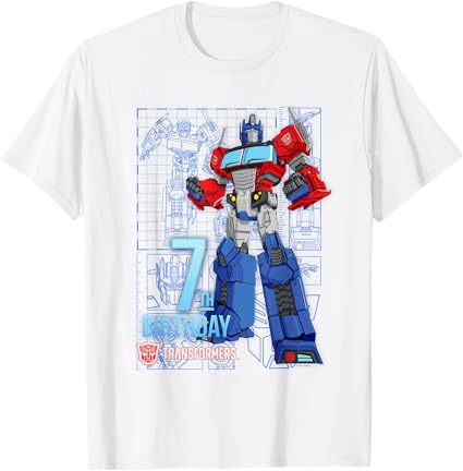 T-shirt de aniversário dos 7 anos do Optimus Prime dos Transformers