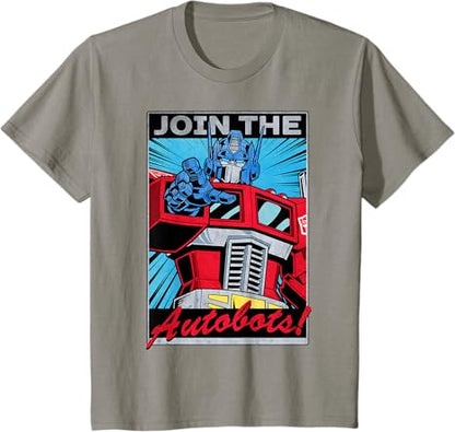 T-shirt com poster retro do Transformers Optimus Prime juntando-se aos Autobots
