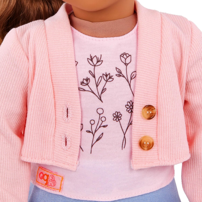 A Nossa Geração – Roupa de boneca de 45 cm – Conjunto de camisola rosa e saia azul – Blusa com estampado floral – Brincadeira de faz de conta – Brinquedos para crianças a partir dos 3 anos – Charme campestre