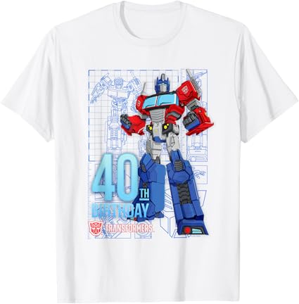 T-shirt de aniversário dos 40 anos do Optimus Prime dos Transformers
