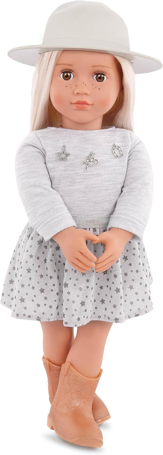 Boneca country Abigale da Our Generation – Boneca e roupa com tema country, botas de montaria altas, chapéu de aba elegante, sardas realistas, brinquedo de 45 cm com tema western para maiores de 3 anos