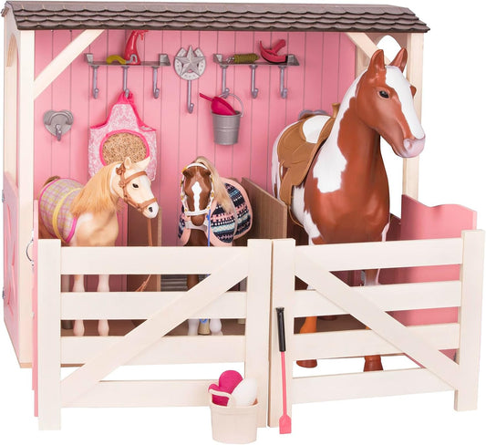 Our Generation Estábulo para Cavalos – Conjunto de Brinquedos para Celeiros – – Acessórios para Bonecas de 18 Polegadas - Crianças 3+