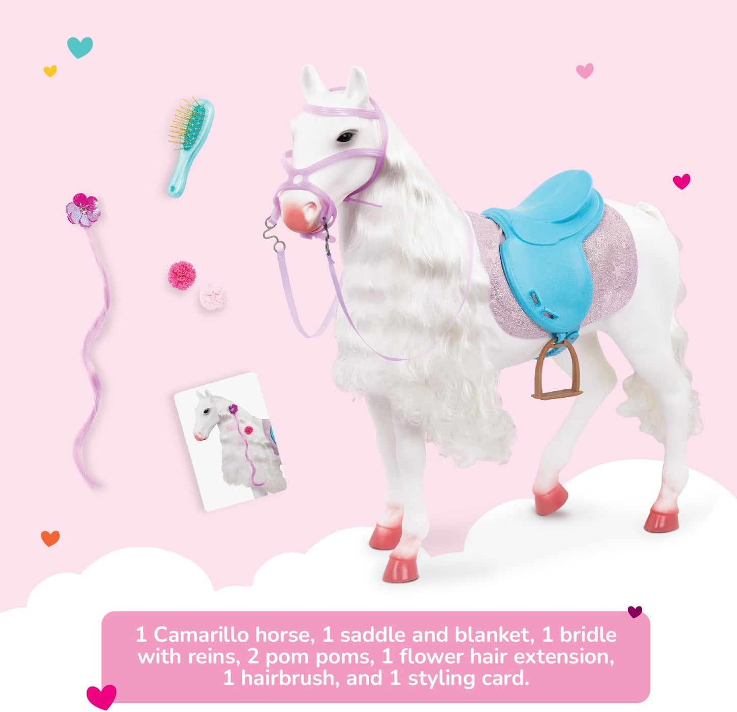Our Generation Camarillo Hair Play Horse – Cavalo de brinquedo infantil de 50 cm com acessórios de estilo, sela e escova de cabelo – Acessório para cavalo para bonecas de 45 cm – Brinquedos para crianças a partir dos 3 anos