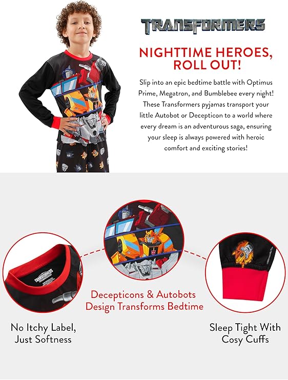 Pijamas Transformers | Pijamas Bumblebee e Optimus Prime para menino | Conjuntos de pijama de manga comprida para menino | Dos 3 aos 10 anos