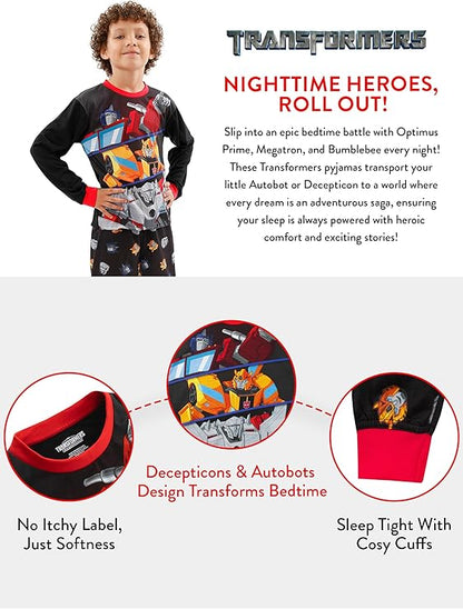 Pijamas Transformers | Pijamas Bumblebee e Optimus Prime para menino | Conjuntos de pijama de manga comprida para menino | Dos 3 aos 10 anos