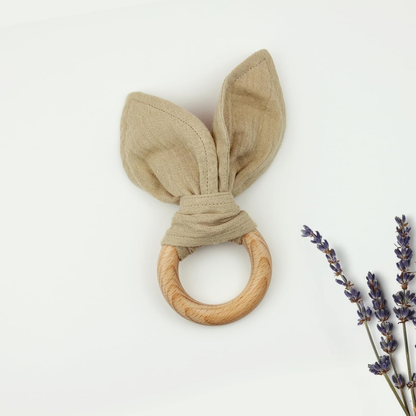 Little Giggles Co.® Bunny Baby Comforter - Edredão de musselina de algodão macio, manta de segurança e brinquedo sensorial em bege natural - presentes neutros para bebés recém-nascidos