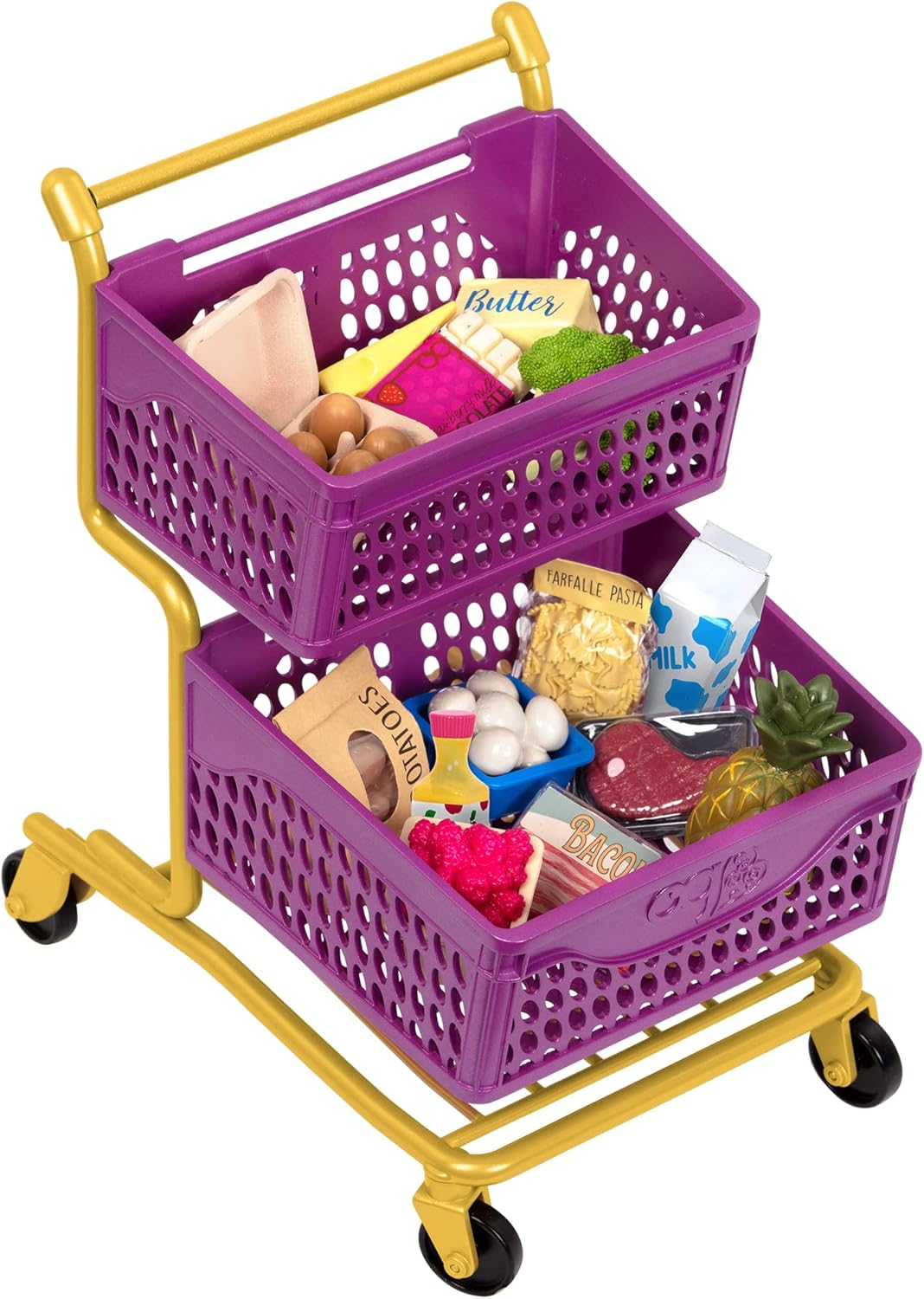 A Nossa Geração – Conjunto de compras de supermercado – Comida de brincar – Acessórios para bonecas de 45 cm – Brincadeira de faz de conta – Crianças a partir dos 3 anos – Carrinho de compras no mercado