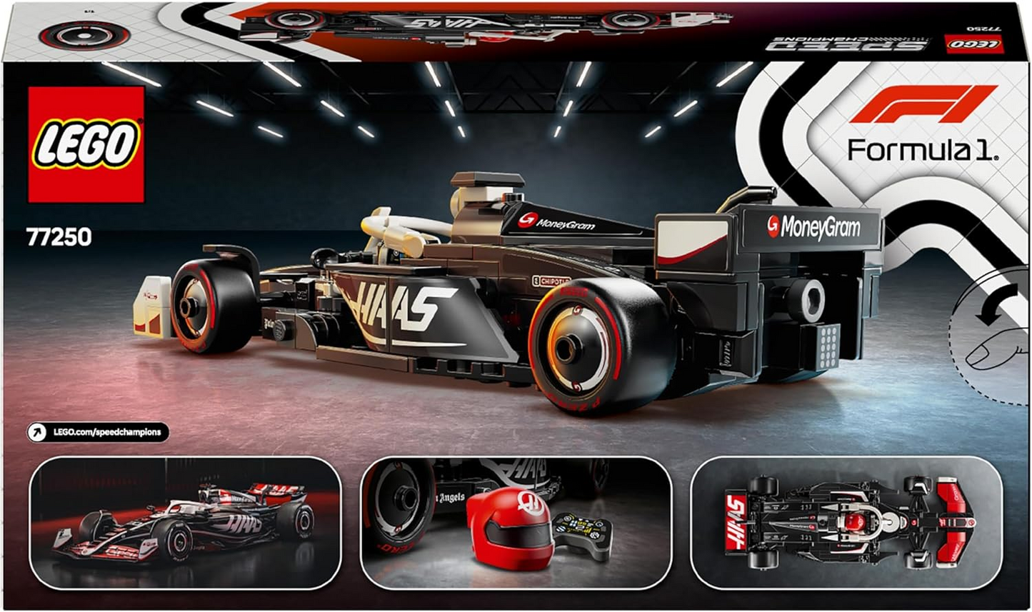 LEGO Speed Champions MoneyGram Haas F1 Team VF-24 Race Car Toy com uma minifigura colecionável de piloto de Fórmula 1 - Kits de modelos para meninos e meninas de 10 anos ou fãs adultos de automobilismo 77250