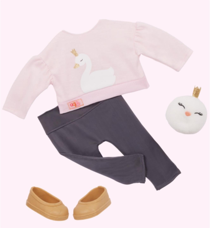 Eliana da Nossa Geração - Boneca de moda de 45 cm com roupa temática de cisne, olhos cinzentos e cabelo loiro elegante - Roupa e acessórios de boneca compatíveis - Idades 3+