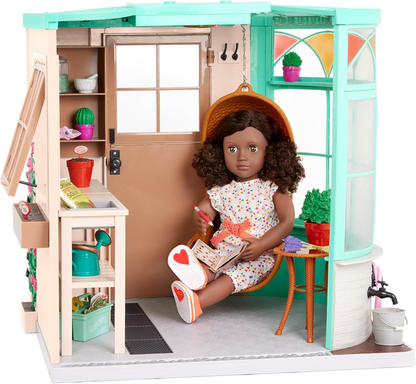 A nossa Geração Sala para Crescer Estufa – Conjunto de brinquedos temáticos de jardim para bonecas de 45 cm – Enorme conjunto de casa de brinquedo de jardim com 43 peças