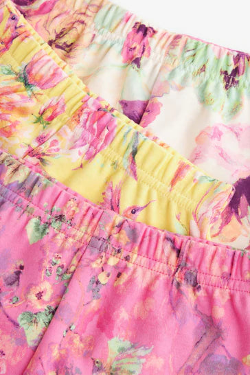 |BigGirl| Pacote de 3 pijamas curtos florais rosa/amarelo (9 meses a 16 anos)