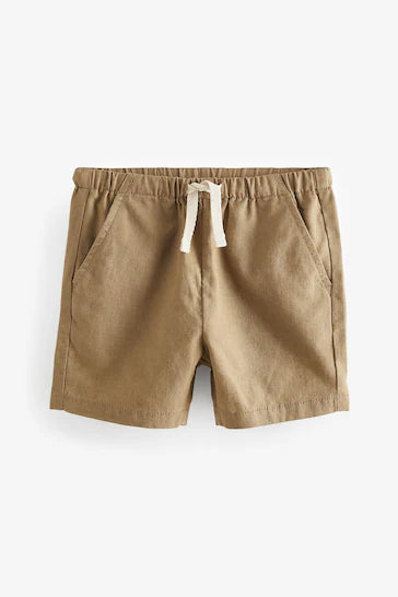 |Boy| Shorts Pull-On De Linho - Marrom Bronzeado (3 Meses - 7 Anos)