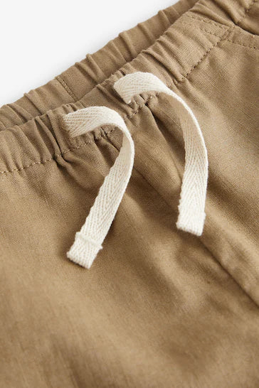 |Boy| Shorts Pull-On De Linho - Marrom Bronzeado (3 Meses - 7 Anos)