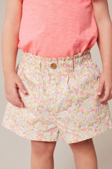 |Girl| Shorts pull-on com estampa floral rosa (3 meses a 7 anos)