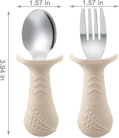PandaEar Conjunto de Talheres Infantis para Bebês e Crianças, 6 Peças, Garfo e Colher, Aço Inoxidável com Revestimento de Silicone, Design Antiengasgo, Livre de BPA