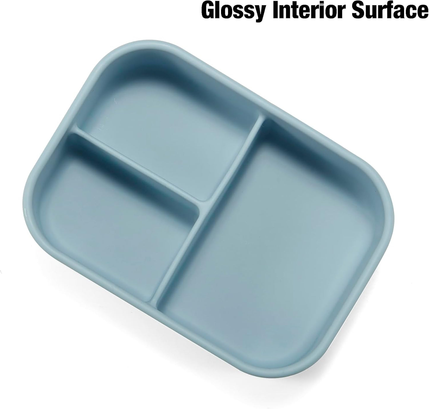 PandaEar Lancheira Bento de Silicone para Crianças, 3 Compartimentos, À Prova de Vazamentos e Livre de BPA, Pode Ser Usada no Micro-ondas e na Lava-louças (Azul)