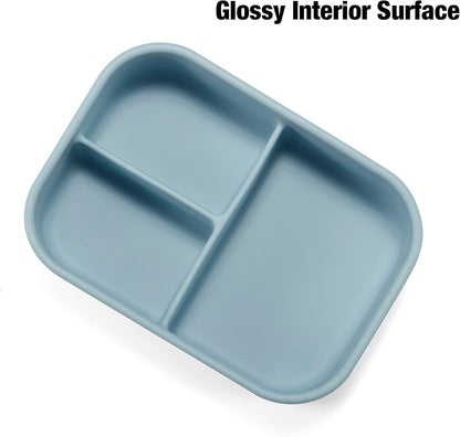 PandaEar Lancheira Bento de Silicone para Crianças, 3 Compartimentos, À Prova de Vazamentos e Livre de BPA, Pode Ser Usada no Micro-ondas e na Lava-louças (Azul)