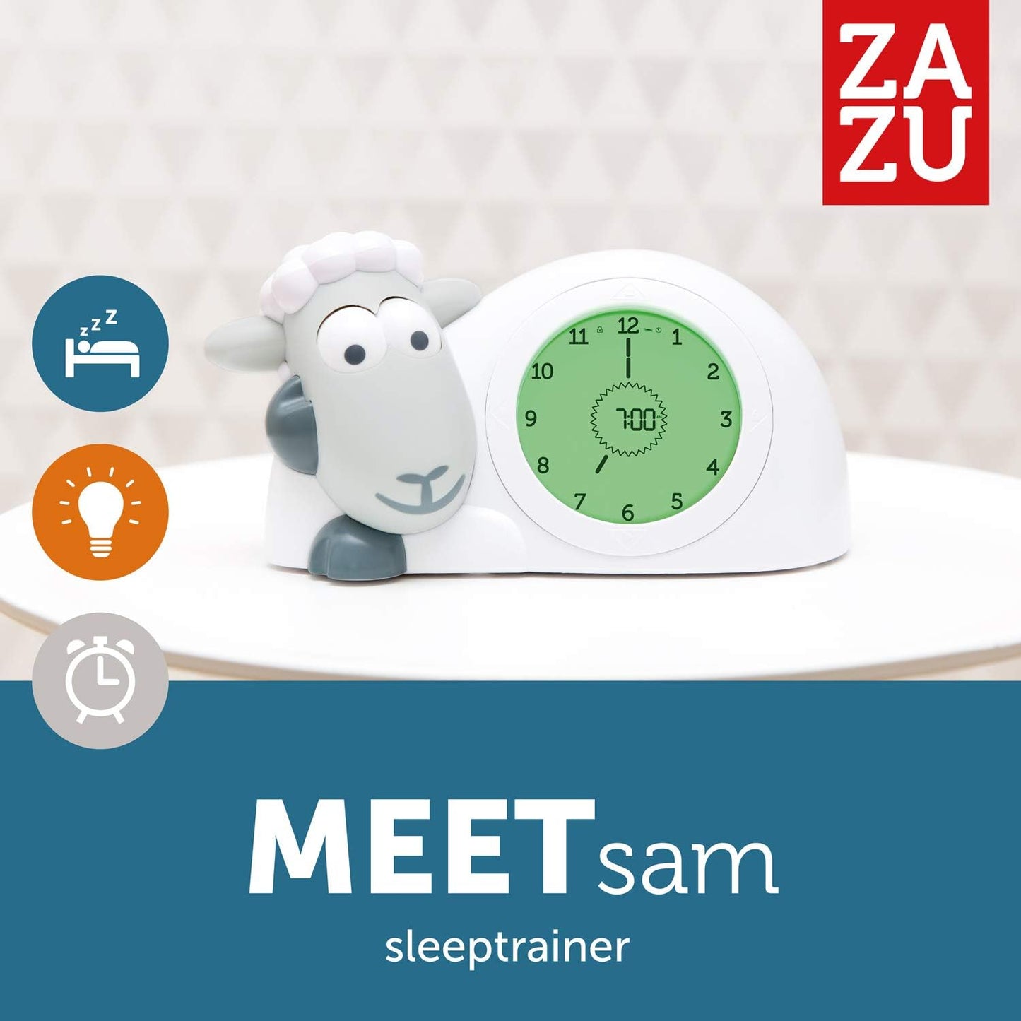 ZAZU Relógio Sam the Lamb - Relógio para treinamento de sono e luz noturna para crianças | Despertador iluminado | Ajuda a ensinar seu filho quando acordar com indicadores visuais | Brilho Ajustável | Desligamento automático