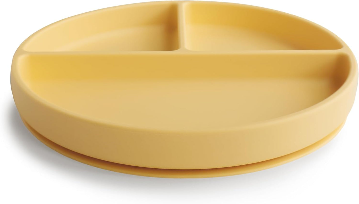 Mushie Prato de silicone com ventosa | Prato dividido antiderrapante para bebês e crianças pequenas | Silicone de qualidade alimentar | Pode ser lavado na lava-louças e usado no micro-ondas | Narciso
