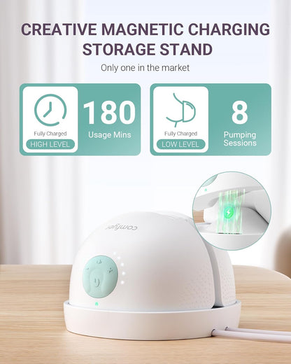 Bomba tira-leite elétrica portátil com as mãos livres para a boca do bebê, flange selada com 3 tipos de 17, bomba tira-leite aquecida mais confortável com as mãos livres, tecnologia de aquecimento líder do setor, base de carregamento magnética inovadora