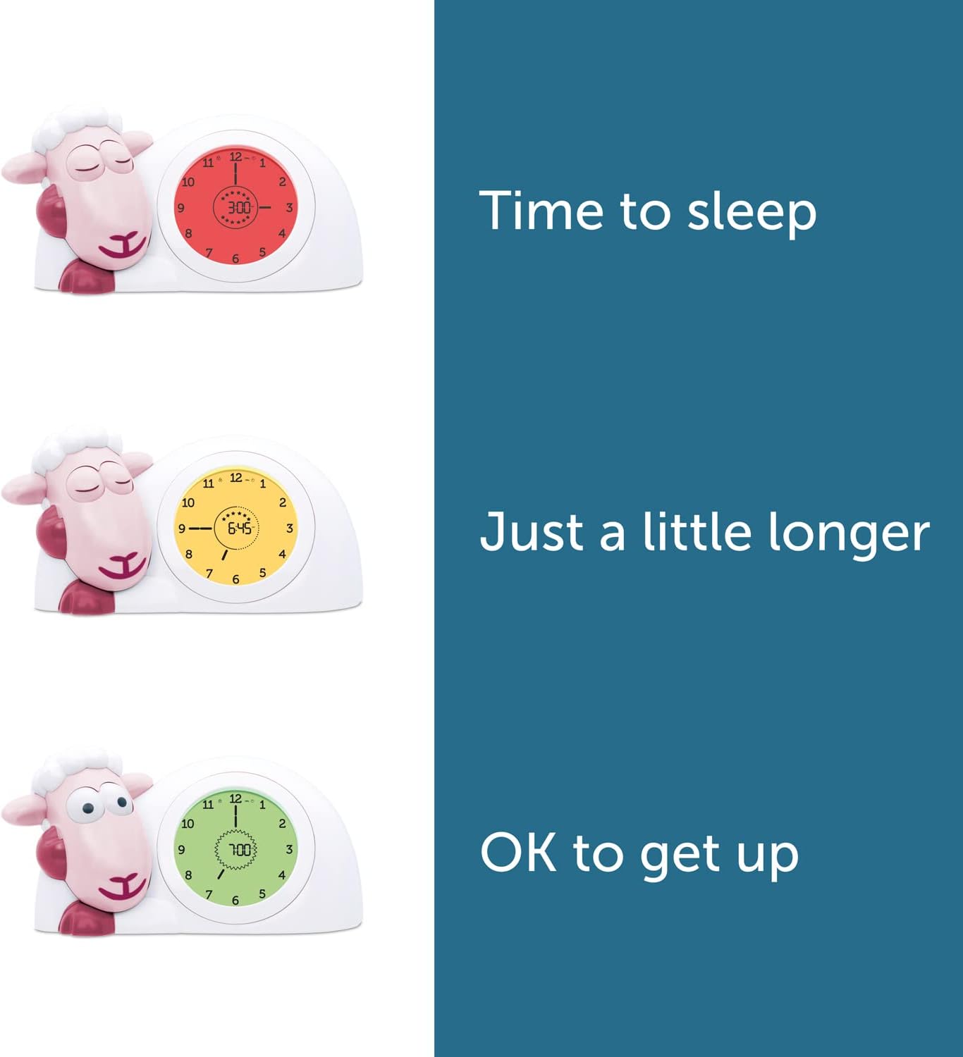 ZAZU Relógio Sam the Lamb - Relógio para treinamento de sono e luz noturna para crianças | Despertador iluminado | Ajuda a ensinar seu filho quando acordar com indicadores visuais | Brilho Ajustável | Desligamento automático