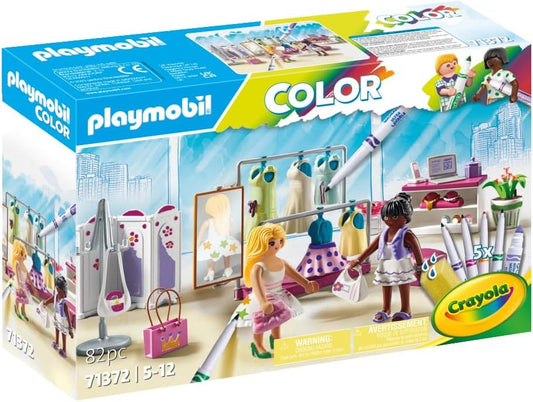 Playmobil 71372 Color Backstage, crie designs para diferentes estilos de roupas, com marcadores e acessórios solúveis em água, dramatizações divertidas e imaginativas, conjuntos de jogos artísticos adequados para crianças a partir de 5 anos