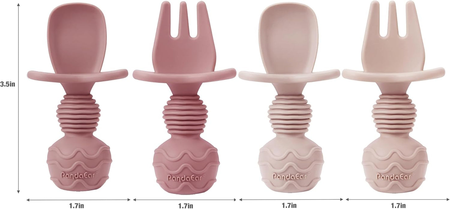 PandaEar Conjunto de 2 Pratos de Silicone com Ventosa para Bebês, Incluindo 2 Colheres e 2 Garfos para Introdução Alimentar, Pratos Divididos para Bebês e Crianças, Livre de BPA, Rosa