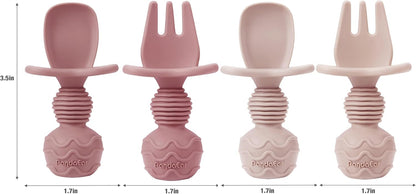 PandaEar Conjunto de 2 Pratos de Silicone com Ventosa para Bebês, Incluindo 2 Colheres e 2 Garfos para Introdução Alimentar, Pratos Divididos para Bebês e Crianças, Livre de BPA, Rosa
