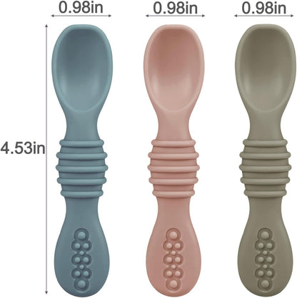 PandaEar Conjunto de 3 Pratos com Ventosa para Bebês, com Colheres, Pratos de Silicone para Crianças, Prato Dividido Inquebrável com Ventosa, Antiderrapante, Atóxico, Livre de BPA (Azul, Vermelho e Marrom)