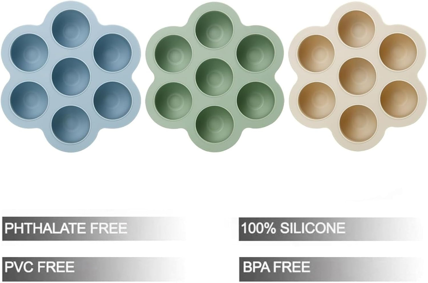 PandaEar Conjunto de 3 Bandejas de Silicone para Congelamento de Comida de Bebê com Tampas, Formas de Gelo para Congelador, Bandeja para Alimentos de Bebê em Fase de Introdução Alimentar,