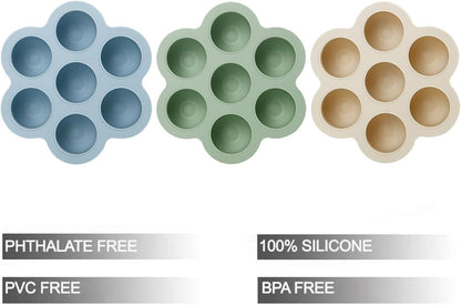 PandaEar Conjunto de 3 Bandejas de Silicone para Congelamento de Comida de Bebê com Tampas, Formas de Gelo para Congelador, Bandeja para Alimentos de Bebê em Fase de Introdução Alimentar,