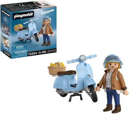 Playmobil | Veículos | 80 Anos de Vespa: Estilo Icônico | Vespa comemorativa azul-clara com figura estilosa, cesta e cartela de adesivos | Para crianças a partir de 5 anos | 72284
