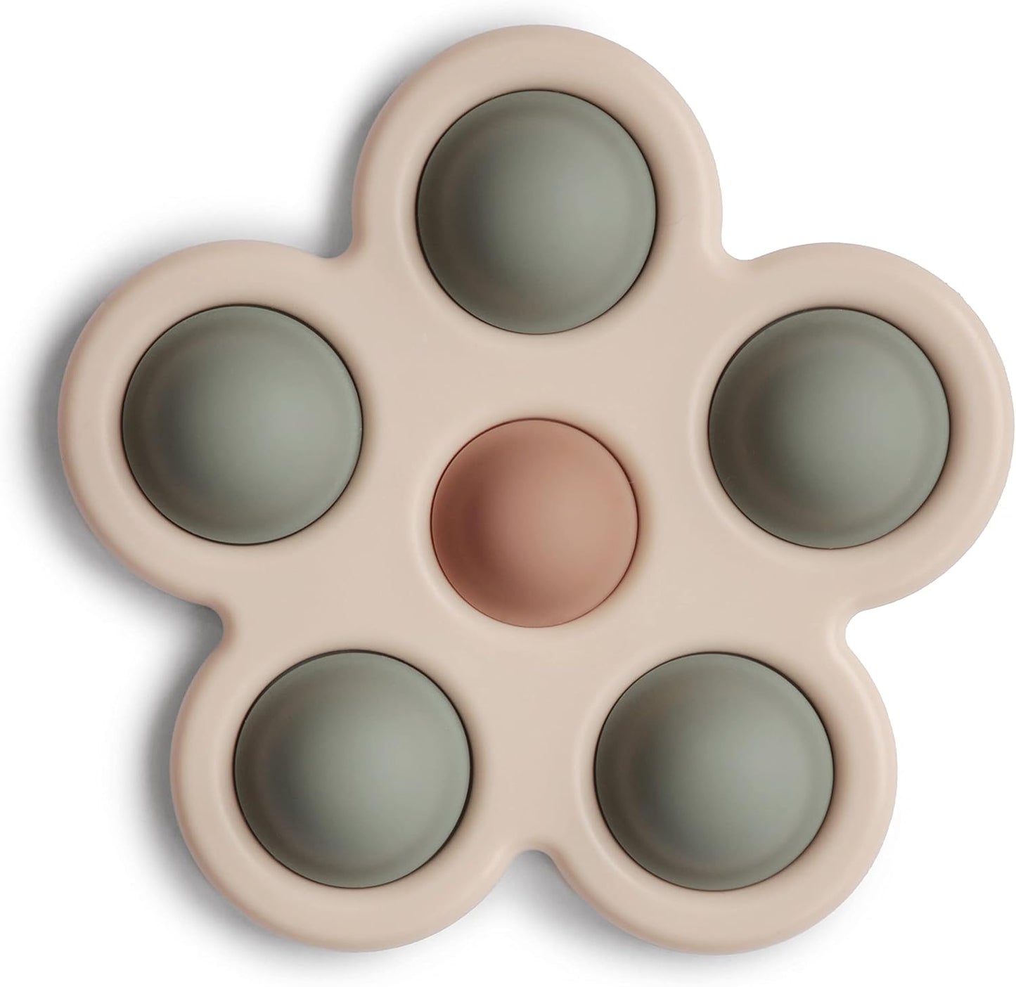Mushie Brinquedo de apertar | Brinquedo sensorial antiestresse com bolhas | A partir de 10 meses | Brinquedo para aliviar o estresse | 100% silicone de qualidade alimentar e plástico ABS | Design de flor