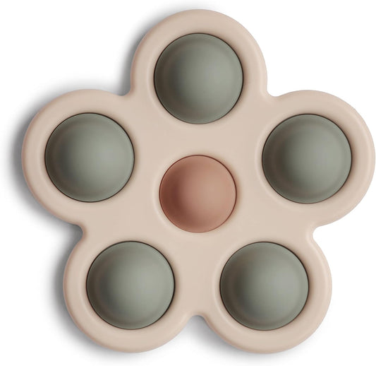 Mushie Brinquedo de apertar | Brinquedo sensorial antiestresse com bolhas | A partir de 10 meses | Brinquedo para aliviar o estresse | 100% silicone de qualidade alimentar e plástico ABS | Design de flor