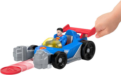 Fisher-Price Imaginext DC Super Friends Metal Force Supermobile - Carrinho de Brinquedo, Figura de Ação do Superman de 7,6 cm e Conjunto de Acessórios, Inclui Lançador e 2 Discos, JFJ69