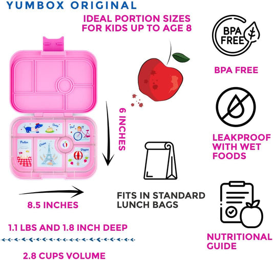 Yumbox Fiambrera Bento original a prueba de fugas para niños (Fifi Pink (bandeja París))