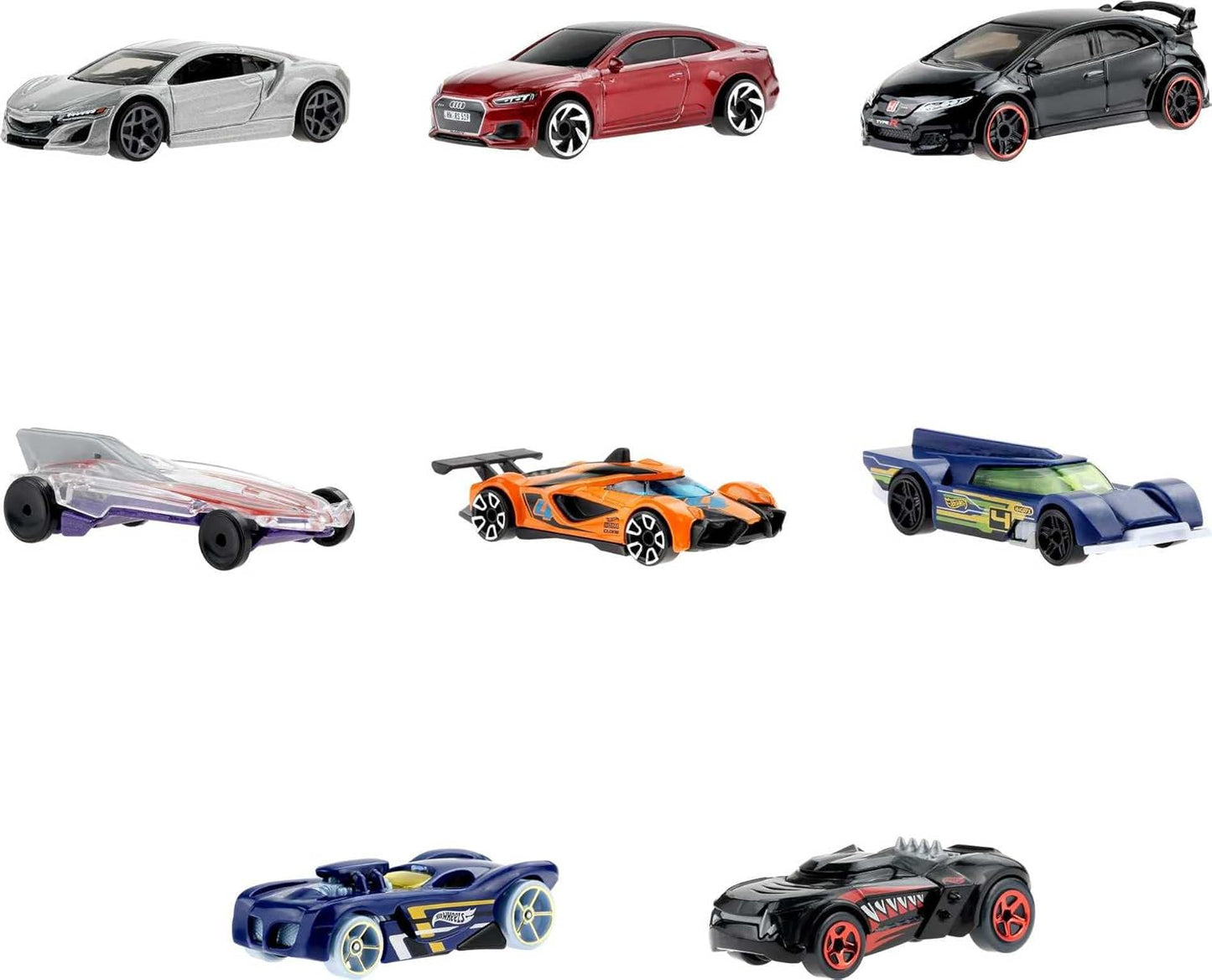 Hot Wheels HW Rewards - Conjunto com 10 carrinhos sortidos em escala 1:64, embalados individualmente, com adesivos dourados. Ideal para crianças a partir de 3 anos. HGJ94