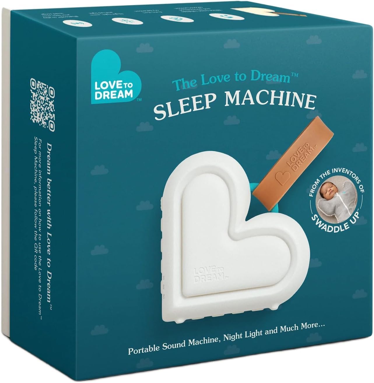 Love To Dream™ Aparelho Portátil para Dormir Bebê - Terapia Sonora Relaxante e para Dormir, 9 Sons Suaves para Bebês, Ruído Branco e Canções de Ninar com Luz Noturna, Design Compacto, Volume Ajustável e Detecção de Choro