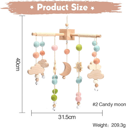 Let's Make Bolas móviles de Madera + Forro Polar para bebés, Campanas de Viento, Campanas para Hamacas de guardería, Regalos para recién Nacidos para niñas o niños (Luna Rosa)