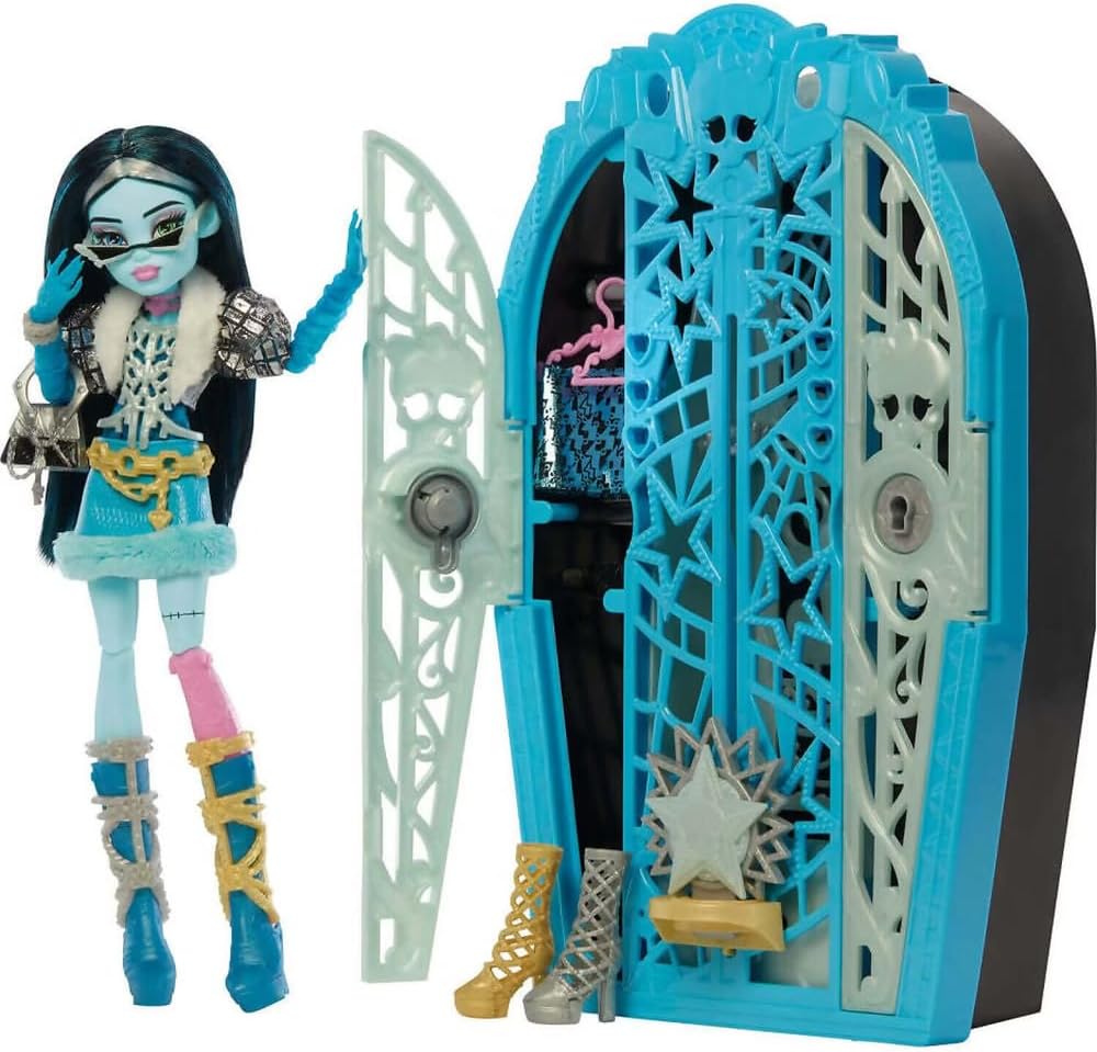 Monster High Boneca e acessórios Skulltimate Secrets, Hauntlywood Mysteries Frankie Stein com guarda-roupa revelador e mais de 19 surpresas glamorosas, como roupas para boneca, JBG81