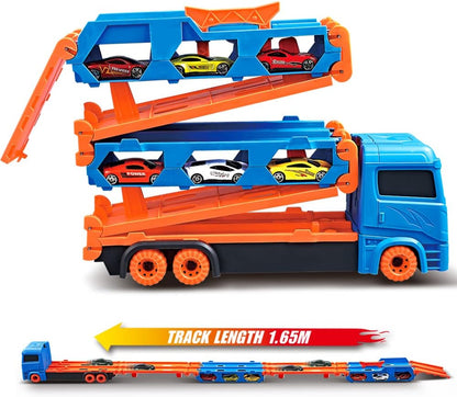 VATOS Transporte Caminhão Brinquedos Carros para Meninos Idades 3 4 5 6, Caminhão Portátil Brinquedo com 6 Carros de Corrida, Melhor Presente Veículos Transportadores Brinquedos Conjunto para Crianças