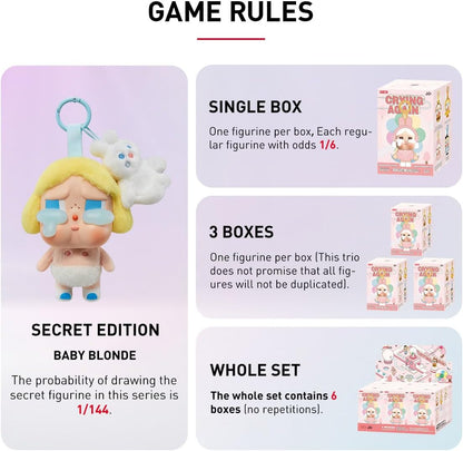 POP MART CRYBABY Crying Again Series - Conjunto completo de bonecos de pelúcia com emblema, design premium, presentes para mulheres, boneco de ação colecionável chique e favorito dos fãs