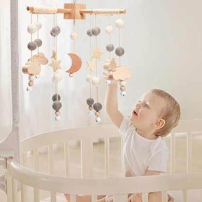 let's make Bolas móviles de madera y forro polar para bebés, campanas de viento, campanas para hamacas de guardería, regalos para recién nacidos para niñas o niños (luna gris)