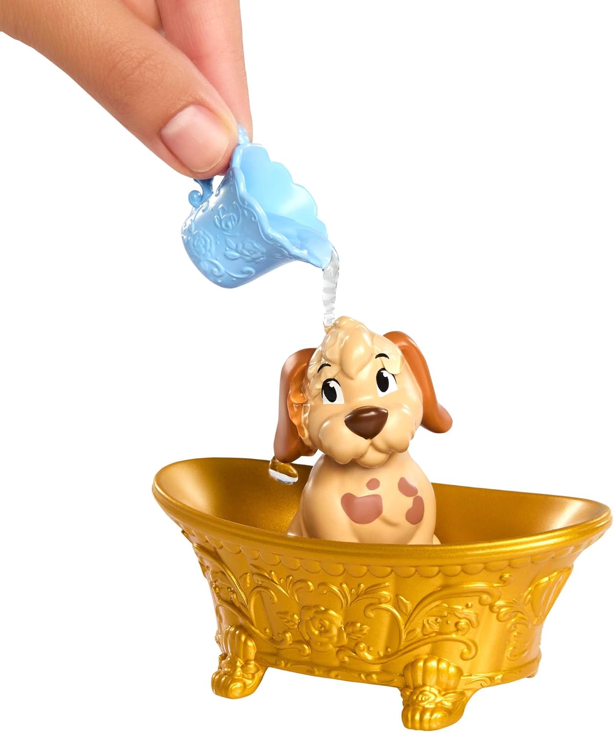 Mattel Boneca Disney Princess Bela e Cachorrinho com Manchas que Mudam de Cor | Inclui figura de cachorro para dar banho e cuidar, com banheira, escova e acessórios de cabelo; inspirado no filme da Disney (JFC42)
